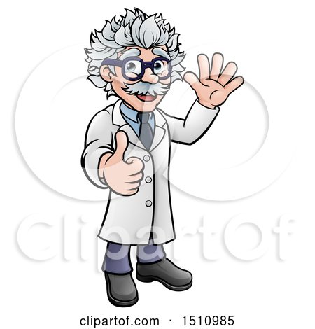 Clipart of a Cartoon Scientist Waving and Giving a Thumb up - Royalty Free Vector Illustration by AtStockIllustration