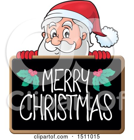 Clipart of a Merry Christmas Blackboard with Santa Claus - Royalty Free Vector Illustration by visekart