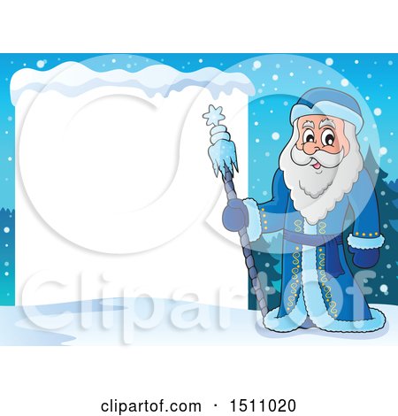Clipart of a Father Frost or Santa Claus with a Blank Sign - Royalty Free Vector Illustration by visekart