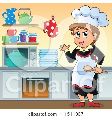 Clipart of a Female Cook in a Kitchen - Royalty Free Vector Illustration by visekart