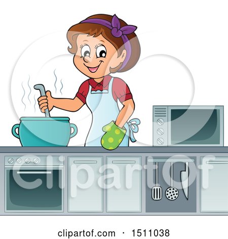 Clipart of a Female Cook Stirring a Soup - Royalty Free Vector Illustration by visekart