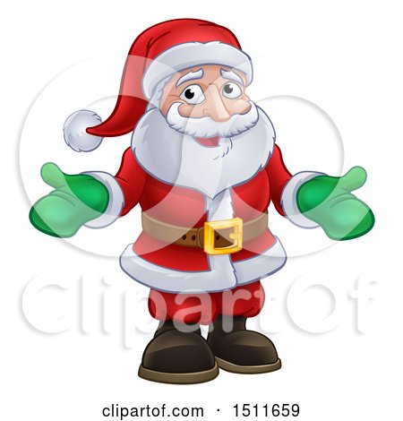 Clipart of a Christmas Santa Wearing Green Mittens - Royalty Free Vector Illustration by AtStockIllustration