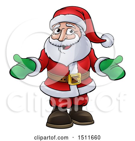Clipart of a Cartoon Christmas Santa Claus Wearing Green Mittens - Royalty Free Vector Illustration by AtStockIllustration