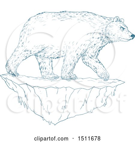 Clipart of a Blue Sketched Polar Bear on an Iceberg - Royalty Free Vector Illustration by patrimonio
