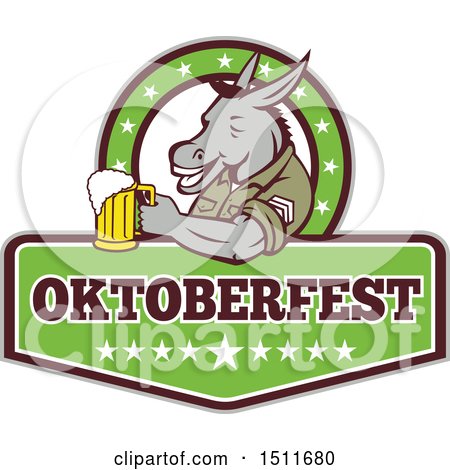 Clipart of a Military Donkey Holding a Beer Mug in an Oktoberfest Design - Royalty Free Vector Illustration by patrimonio
