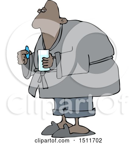 Clipart of a Cartoon Sick Black Man Taking a Pill - Royalty Free Vector Illustration by djart