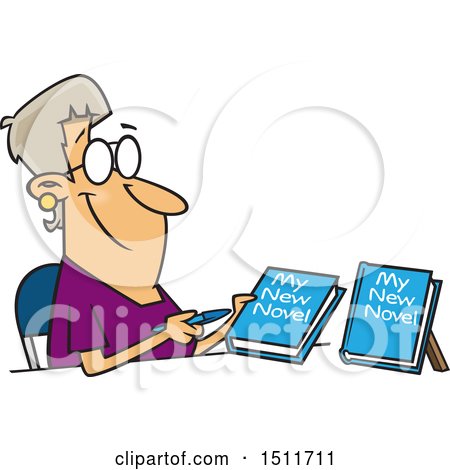 Clipart of a Cartoon White Woman Author Signing New Books - Royalty Free Vector Illustration by toonaday