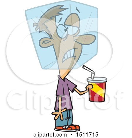 Clipart of a Cartoon White Man Drinking a Cold Beverage and Experiencing a Brain Freeze - Royalty Free Vector Illustration by toonaday