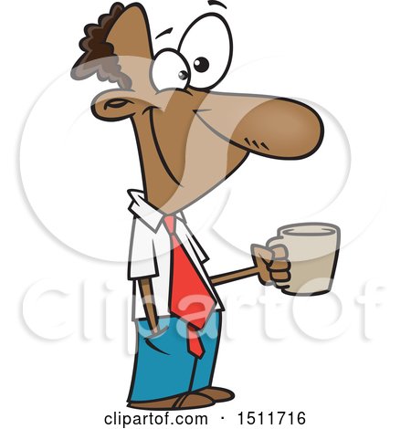 Clipart of a Cartoon Happy Black Business Man Taking a Coffee Break - Royalty Free Vector Illustration by toonaday