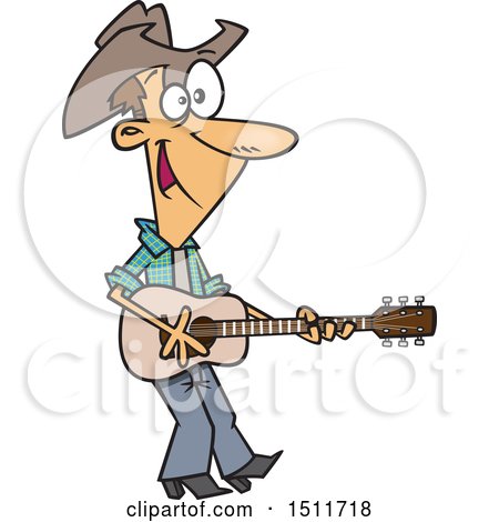 Clipart of a Cartoon White Male Country Singer Cowboy Playing a Guitar - Royalty Free Vector Illustration by toonaday