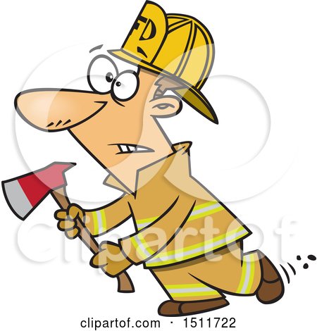 Cartoon White Male Fire Fighter Holding an Axe Posters, Art Prints