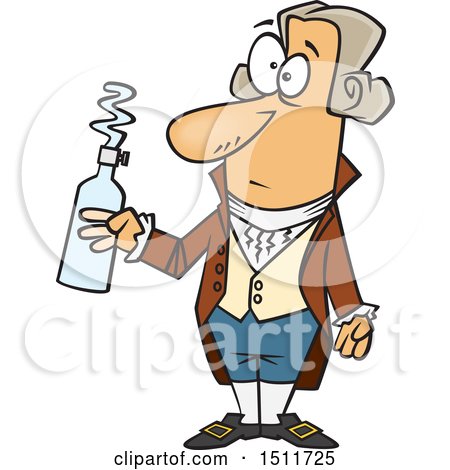 Clipart of a Cartoon Man, Antoine Lavoisier, Holding a Bottle - Royalty Free Vector Illustration by toonaday