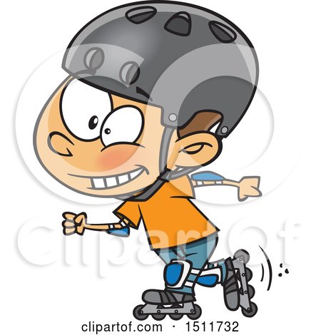 Clipart of a Cartoon Boy Roller Blading - Royalty Free Vector Illustration by toonaday