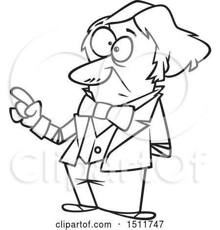 Clipart of a Cartoon Black and White Man, Michael Faraday, Holding up a Finger - Royalty Free Vector Illustration by toonaday
