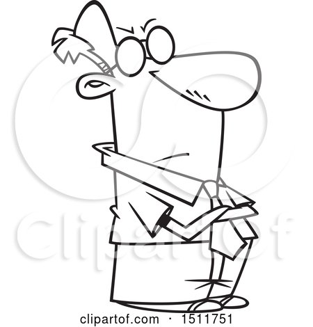 Clipart of a Cartoon Black and White Impatient Business Man with Folded Arms - Royalty Free Vector Illustration by toonaday