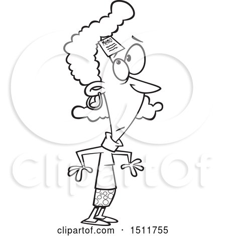 Clipart of a Cartoon Black and White Woman with a Memo on Her Forehead - Royalty Free Vector Illustration by toonaday