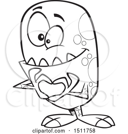 Clipart of a Cartoon Black and White Monster Forming a Heart with His Hands - Royalty Free Vector Illustration by toonaday