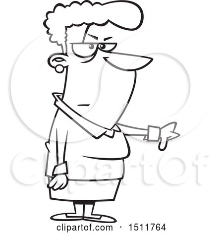 Clipart of a Cartoon Black and White Woman Giving a Thumb down - Royalty Free Vector Illustration by toonaday