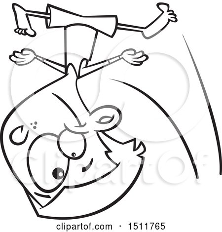 Clipart of a Cartoon Black and White Gymnast Boy Tumbling - Royalty Free Vector Illustration by toonaday