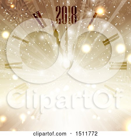 Clipart of a New Year 2018 Clock over a Gold Burst - Royalty Free Vector Illustration by KJ Pargeter