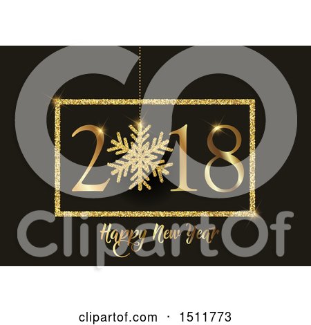 Clipart of a Happy New Year 2018 Greeting in Gold on Black - Royalty Free Vector Illustration by KJ Pargeter
