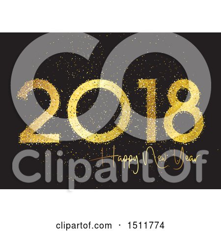 Clipart of a Happy New Year 2018 Greeting in Gold Glitter on Black - Royalty Free Vector Illustration by KJ Pargeter