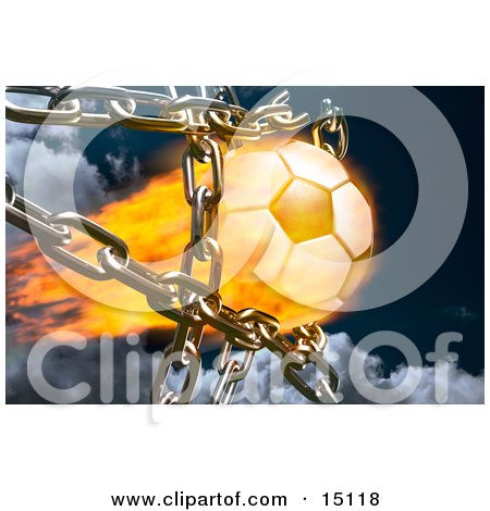 Feiry Soccer Ball Breaking Through Metal Chains While Making A Goal, Symbolizing Breaking Free, Speed, Strength, Victory, And Success Posters, Art Prints
