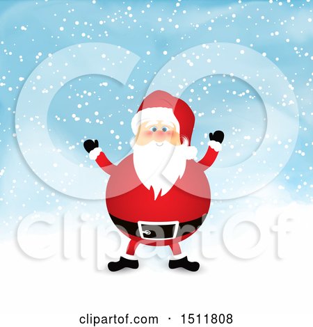 Clipart of a Chubby Christmas Santa Claus in the Snow - Royalty Free Vector Illustration by KJ Pargeter
