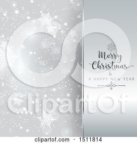 Clipart of a Merry Christmas and a Happy New Year Greeting with Silver and Snowflakes - Royalty Free Vector Illustration by KJ Pargeter