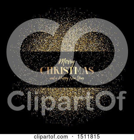 Clipart of a Merry Christmas and a Happy New Year Greeting with Gold Glitter on Black - Royalty Free Vector Illustration by KJ Pargeter