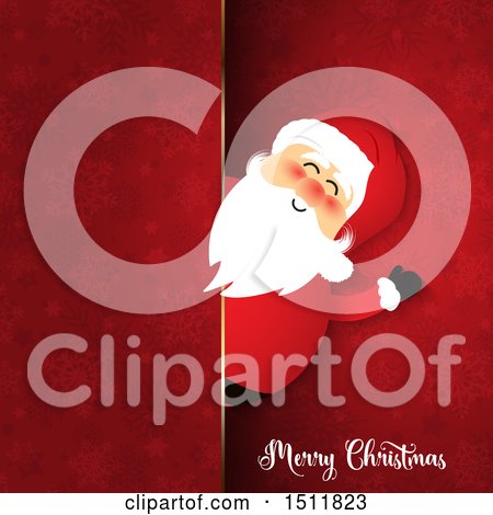 Clipart of a Merry Christmas Greeting with Santa and Snowflakes - Royalty Free Vector Illustration by KJ Pargeter