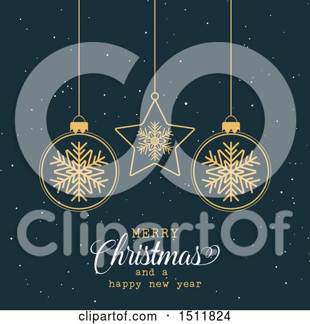 Clipart of a Merry Christmas and a Happy New Year Greeting with Snowflake Baubles - Royalty Free Vector Illustration by KJ Pargeter