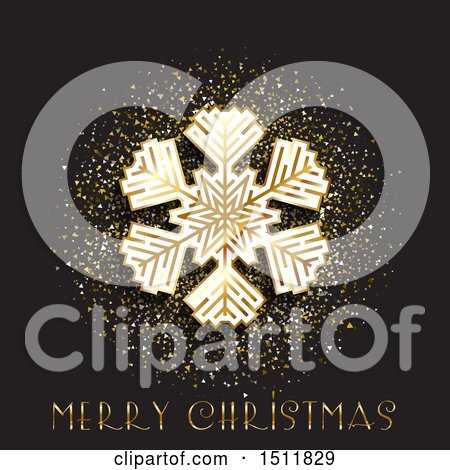 Clipart of a Merry Christmas Greeting with a Snowflake and Gold Glitter - Royalty Free Vector Illustration by KJ Pargeter