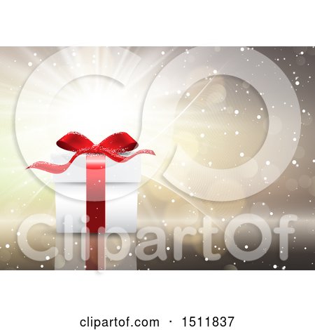 Clipart of a 3d Christmas Gift over a Burst - Royalty Free Vector Illustration by KJ Pargeter