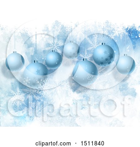 Clipart of a 3d Christmas Background with Blue Ornaments and Snowflakes - Royalty Free Illustration by KJ Pargeter