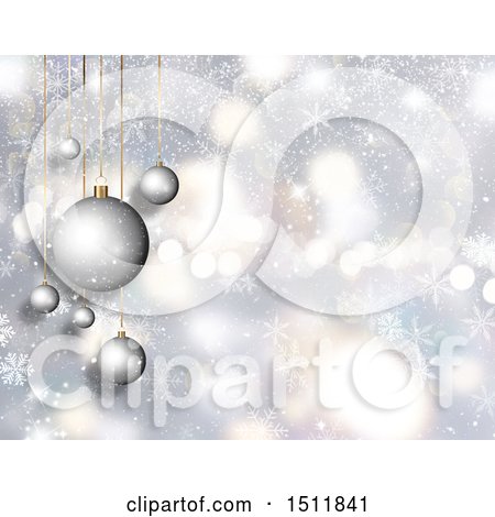Clipart of a 3d Christmas Background with Silver Ornaments and Snowflakes - Royalty Free Illustration by KJ Pargeter