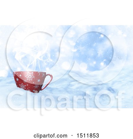 Clipart of a 3d Coffee Mug in a Winter Landscape - Royalty Free Illustration by KJ Pargeter