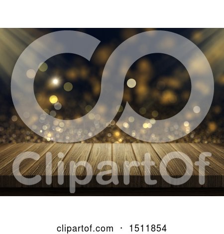Clipart of a 3d Wood Surface over Blurred Glitter - Royalty Free Illustration by KJ Pargeter