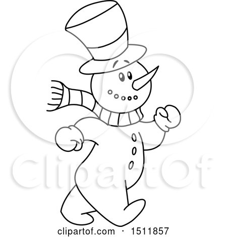 Clipart of a Lineart Snowman Walking - Royalty Free Vector Illustration by yayayoyo