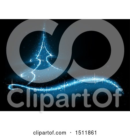 Clipart of a Blue Magical Christmas Tree on Black - Royalty Free Vector Illustration by dero