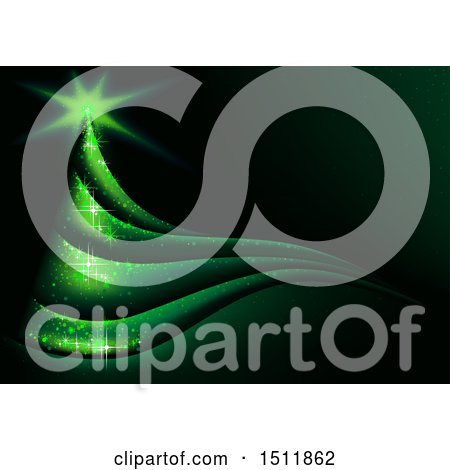 Clipart of a Green Magical Christmas Tree on Black - Royalty Free Vector Illustration by dero