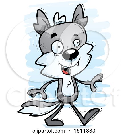 Clipart of a Happy Walking Male Wolf - Royalty Free Vector Illustration by Cory Thoman