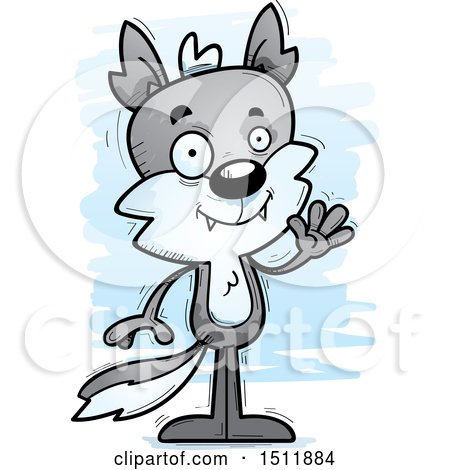 Clipart of a Friendly Waving Male Wolf - Royalty Free Vector Illustration by Cory Thoman