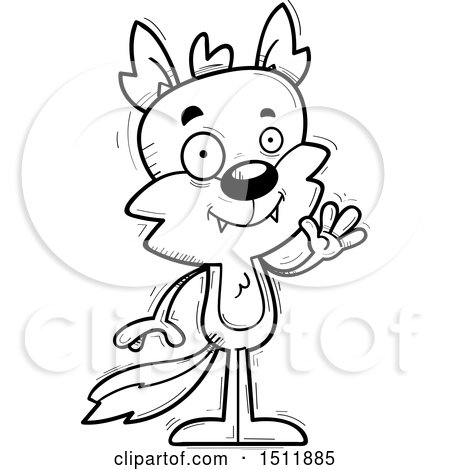 Clipart of a Black and White Friendly Waving Male Wolf - Royalty Free Vector Illustration by Cory Thoman