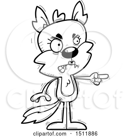 Clipart of a Black and White Mad Pointing Female Wolf - Royalty Free Vector Illustration by Cory Thoman