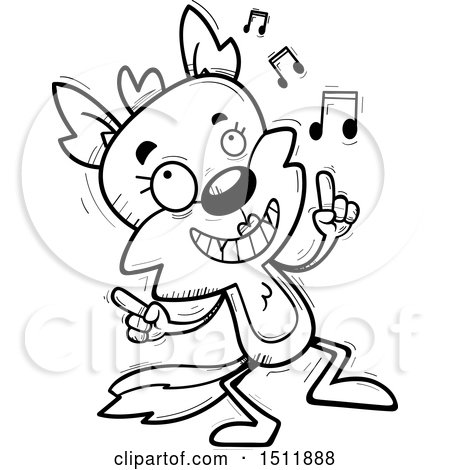 Clipart of a Black and White Happy Dancing Female Wolf - Royalty Free Vector Illustration by Cory Thoman
