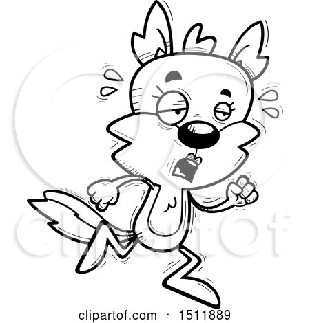 Clipart of a Black and White Tired Running Female Wolf - Royalty Free Vector Illustration by Cory Thoman