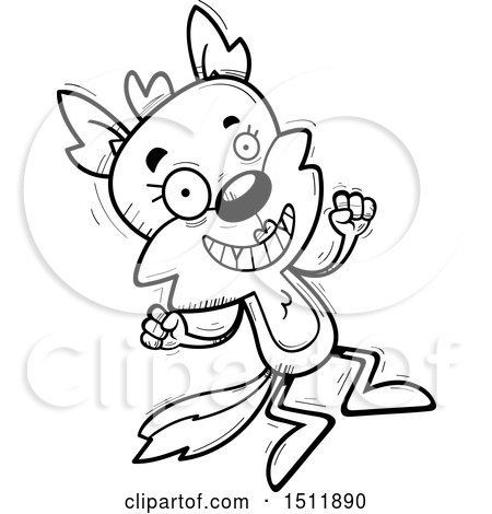 Clipart of a Black and White Jumping Female Wolf - Royalty Free Vector Illustration by Cory Thoman