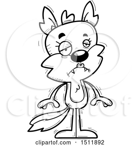 Clipart of a Black and White Sad Female Wolf - Royalty Free Vector Illustration by Cory Thoman