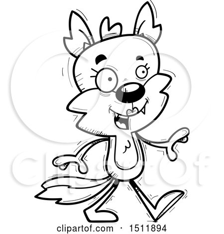 Clipart of a Black and White Happy Walking Female Wolf - Royalty Free Vector Illustration by Cory Thoman